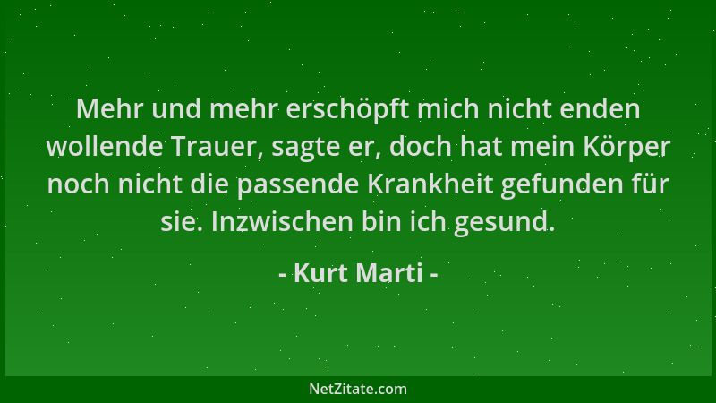Kurt Marti - Mehr und mehr erschöpft mich nicht enden wollende Trauer, sagte er, doch hat mein Körper noch nicht die passen...