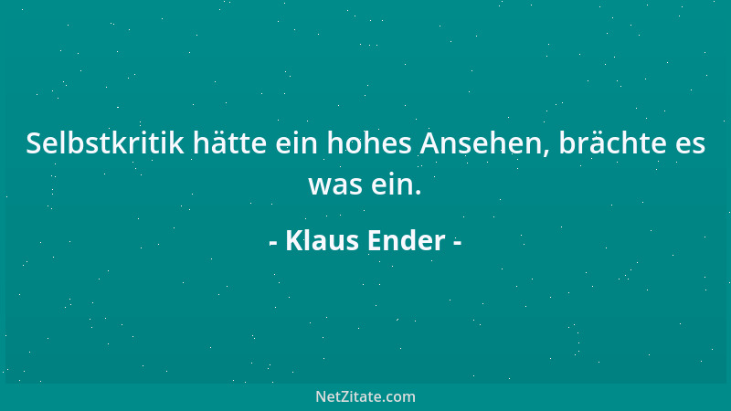Klaus Ender - Selbstkritik hätte ein hohes Ansehen, brächte es was ein....