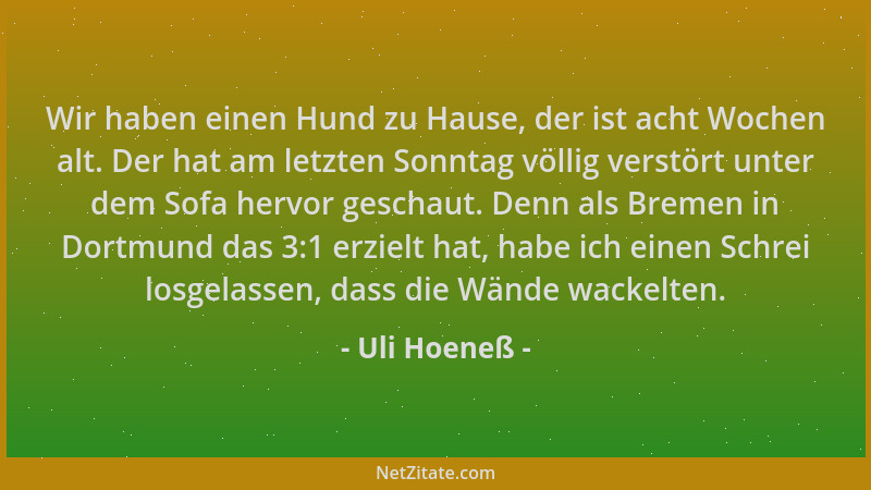 Uli Hoeneß - Wir haben einen Hund zu Hause, der ist acht Wochen alt. Der hat am letzten Sonntag völlig verstört unter dem S...