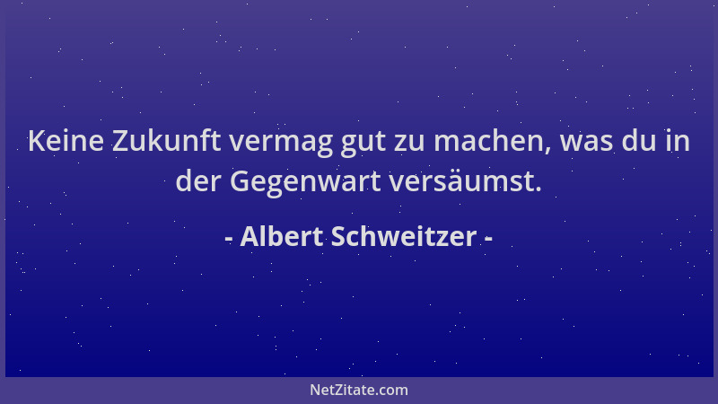 Albert Schweitzer - Keine Zukunft vermag gut zu machen, was du in der Gegenwart versäumst....