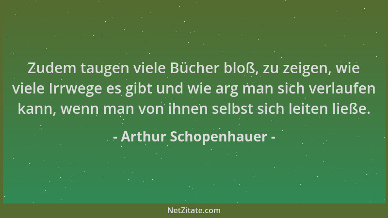 Arthur Schopenhauer - Zudem taugen viele Bücher bloß, zu zeigen, wie viele Irrwege es gibt und wie arg man sich verlaufen k...