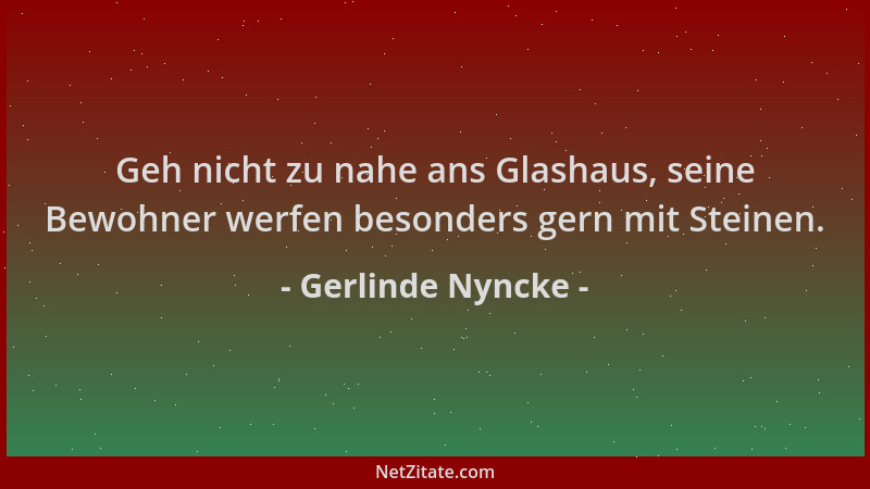 Gerlinde Nyncke - Geh nicht zu nahe ans Glashaus, seine Bewohner werfen besonders gern mit Steinen....
