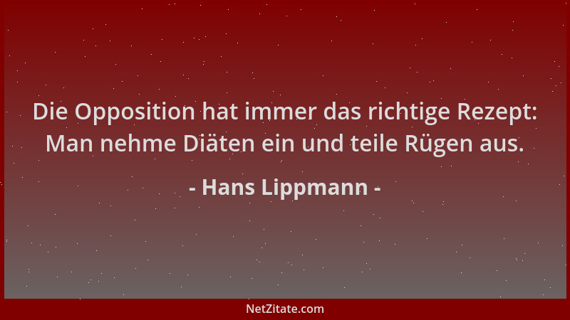 Hans Lippmann - Die Opposition hat immer das richtige Rezept: Man nehme Diäten ein und teile Rügen aus....