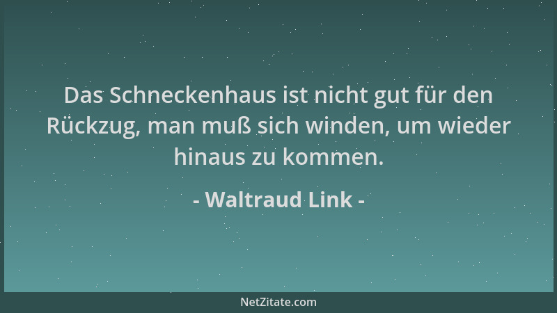 Waltraud Link - Das Schneckenhaus ist nicht gut für den Rückzug, man muß sich winden, um wieder hinaus zu kommen....