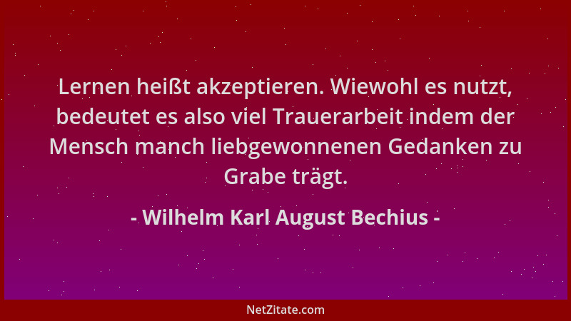 Wilhelm Karl August Bechius - Lernen heißt akzeptieren. Wiewohl es nutzt, bedeutet es also viel Trauerarbeit indem der Mens...