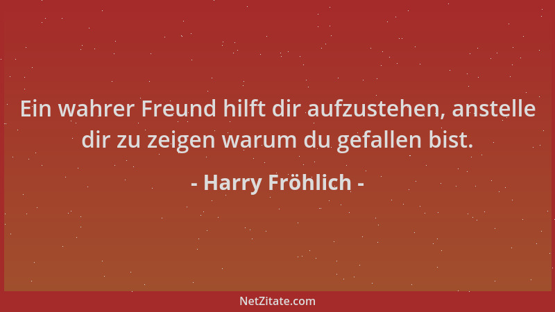 Harry Fröhlich - Ein wahrer Freund hilft dir aufzustehen, anstelle dir zu zeigen warum du gefallen bist....