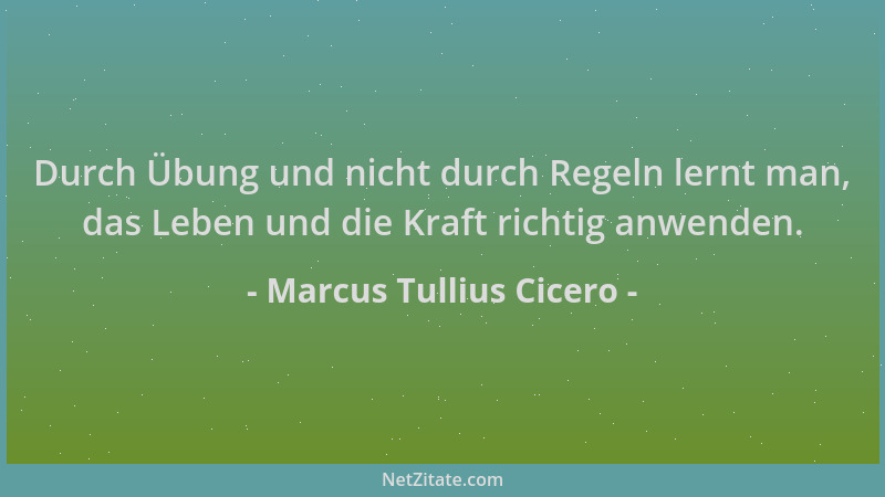 Marcus Tullius Cicero - Durch Übung und nicht durch Regeln lernt man, das Leben und die Kraft richtig anwenden....