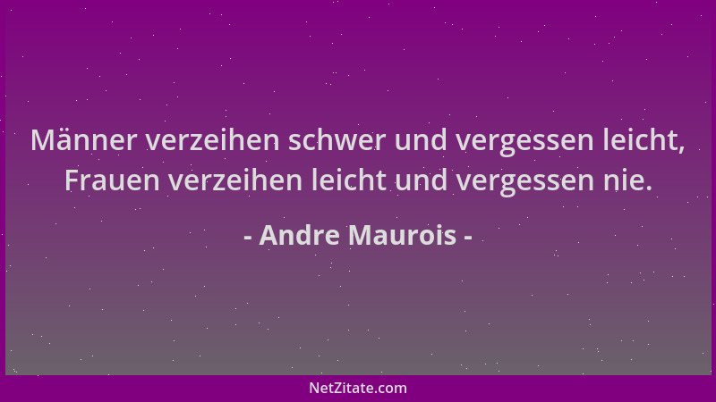 Andre Maurois - Männer verzeihen schwer und vergessen leicht, Frauen verzeihen leicht und vergessen nie....