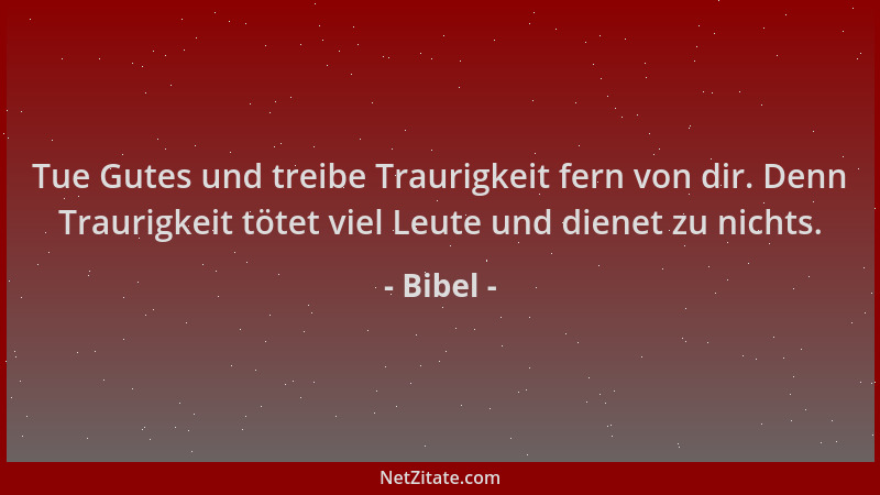 Bibel - Tue Gutes und treibe Traurigkeit fern von dir. Denn Traurigkeit tötet viel Leute und dienet zu nichts....