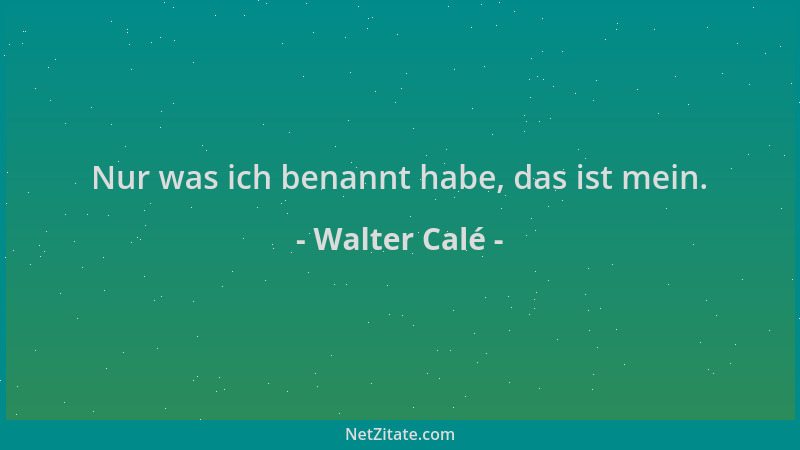 Walter Calé - Nur was ich benannt habe, das ist mein....