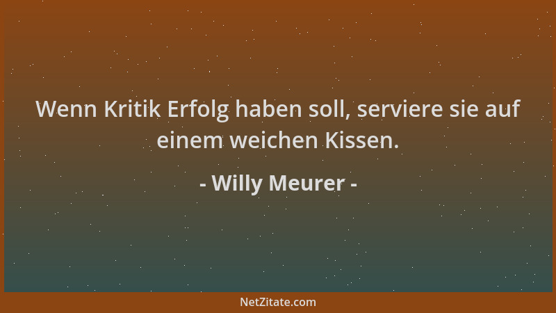 Willy Meurer - Wenn Kritik Erfolg haben soll, serviere sie auf einem weichen Kissen....