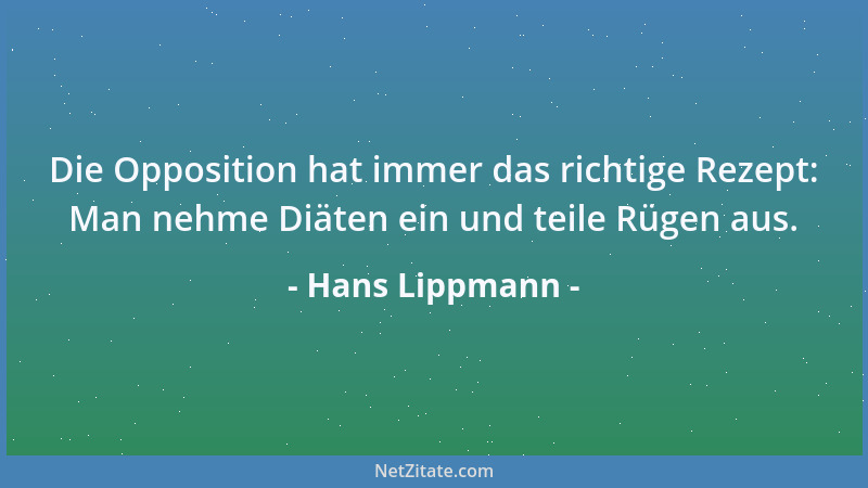 Hans Lippmann - Die Opposition hat immer das richtige Rezept: Man nehme Diäten ein und teile Rügen aus....
