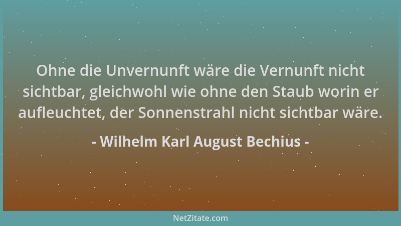 Wilhelm Karl August Bechius - Ohne die Unvernunft wäre die Vernunft nicht sichtbar, gleichwohl wie ohne den Staub worin er...