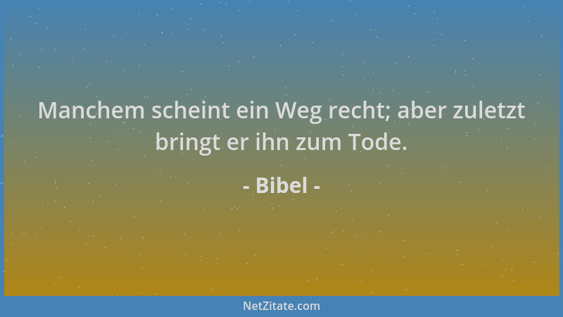 Bibel - Manchem scheint ein Weg recht; aber zuletzt bringt er ihn zum Tode....