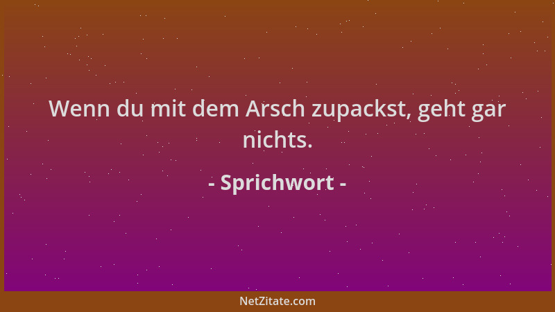 Sprichwort - Wenn du mit dem Arsch zupackst, geht gar nichts....