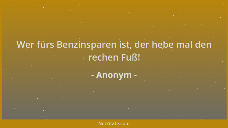 Anonym - Wer fürs Benzinsparen ist, der hebe mal den rechen Fuß!...