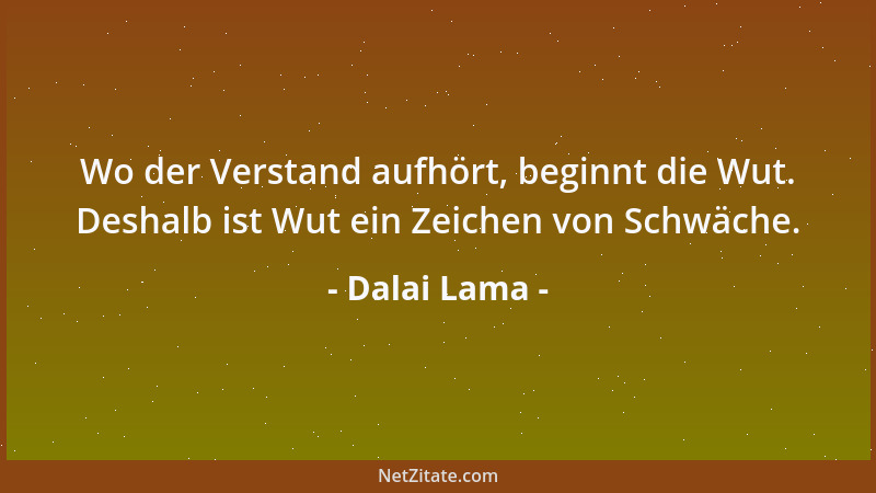 Dalai Lama - Wo der Verstand aufhört, beginnt die Wut. Deshalb ist Wut ein Zeichen von Schwäche....