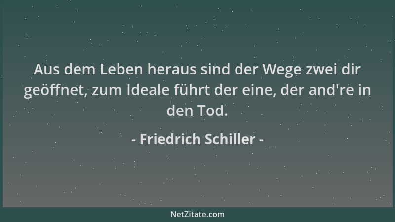 Friedrich Schiller - Aus dem Leben heraus sind der Wege zwei dir geöffnet, zum Ideale führt der eine, der and 're in den Tod...