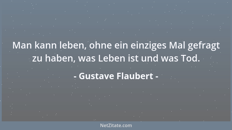 Gustave Flaubert - Man kann leben, ohne ein einziges Mal gefragt zu haben, was Leben ist und was Tod....
