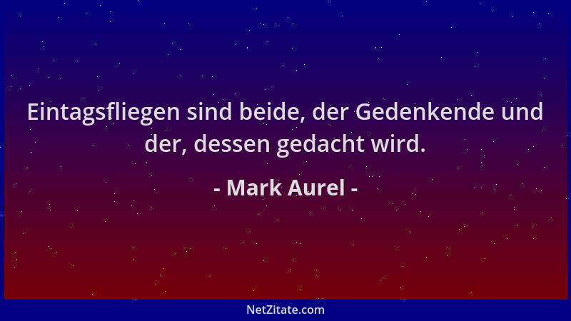 Mark Aurel - Eintagsfliegen sind beide, der Gedenkende und der, dessen gedacht wird....