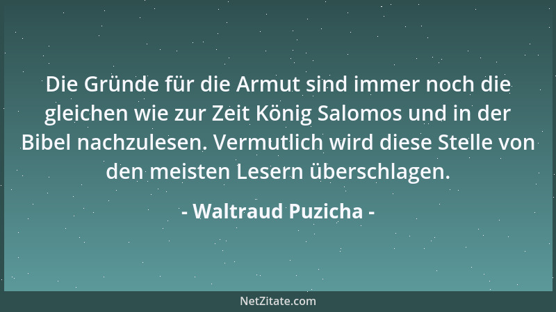 Waltraud Puzicha - Die Gründe für die Armut sind immer noch die gleichen wie zur Zeit König Salomos und in der Bibel nachzu...