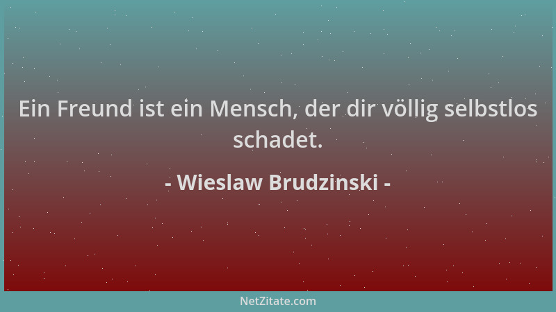 Wieslaw Brudzinski - Ein Freund ist ein Mensch, der dir völlig selbstlos schadet....