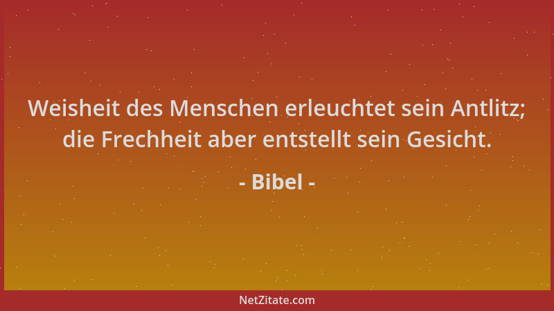 Bibel - Weisheit des Menschen erleuchtet sein Antlitz; die Frechheit aber entstellt sein Gesicht....
