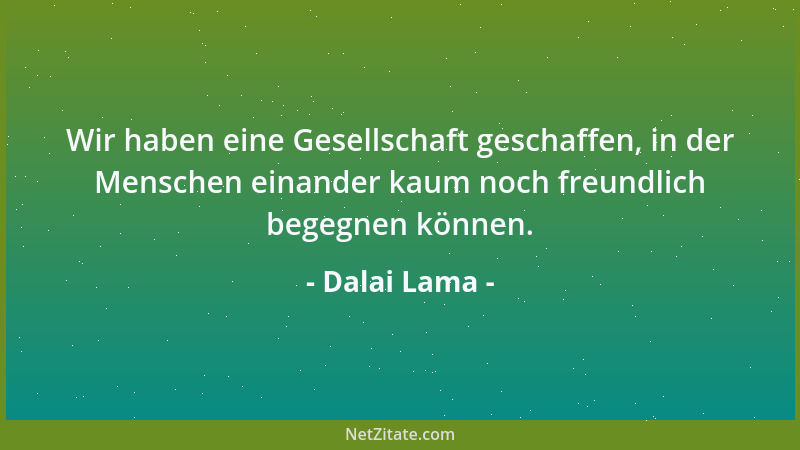 Dalai Lama - Wir haben eine Gesellschaft geschaffen, in der Menschen einander kaum noch freundlich begegnen können....