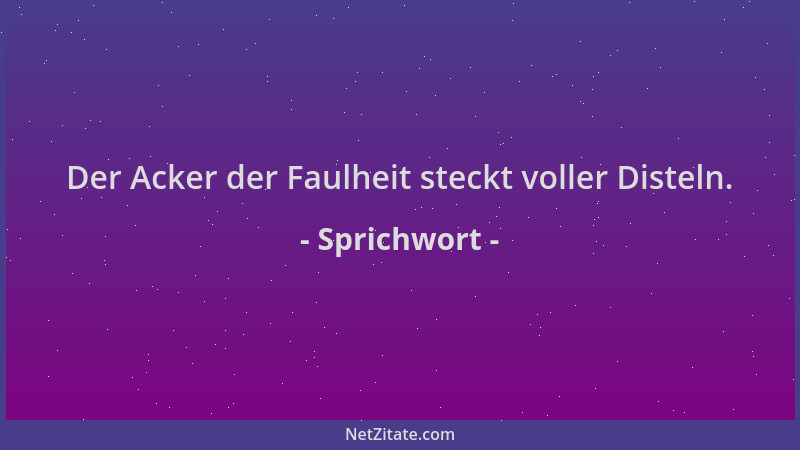 Sprichwort - Der Acker der Faulheit steckt voller Disteln....