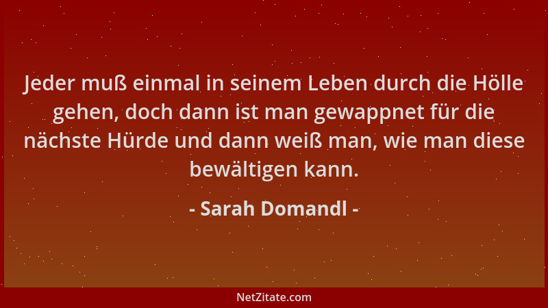 Sarah Domandl - Jeder muß einmal in seinem Leben durch die Hölle gehen, doch dann ist man gewappnet für die nächste Hürde u...