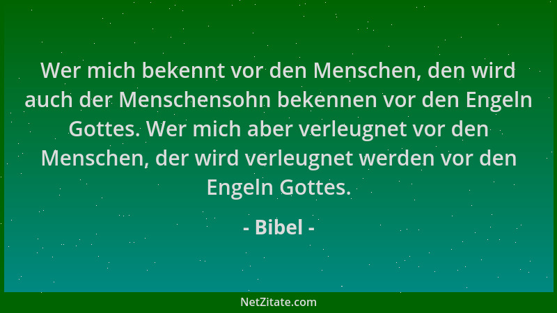 Bibel - Wer mich bekennt vor den Menschen, den wird auch der Menschensohn bekennen vor den Engeln Gottes. Wer mich aber ver...