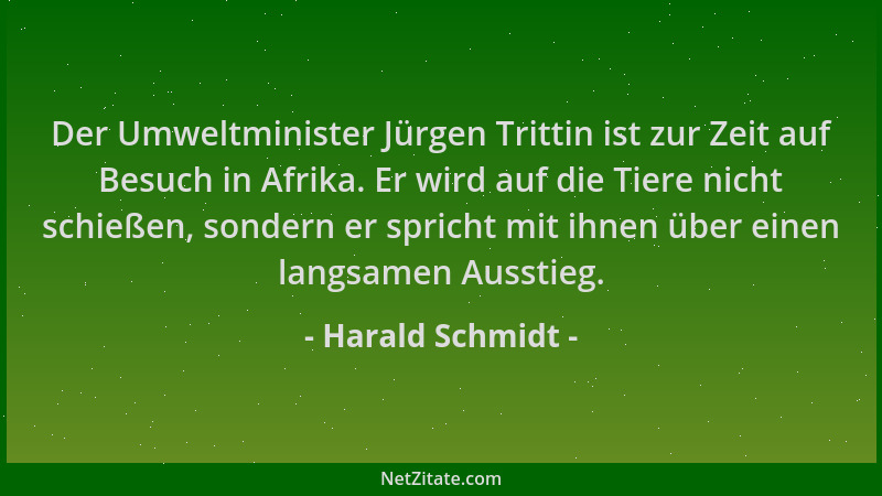 Harald Schmidt - Der Umweltminister Jürgen Trittin ist zur Zeit auf Besuch in Afrika. Er wird auf die Tiere nicht schießen,...