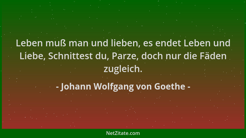 Johann Wolfgang von Goethe - Leben muß man und lieben, es endet Leben und Liebe, Schnittest du, Parze, doch nur die Fäden z...
