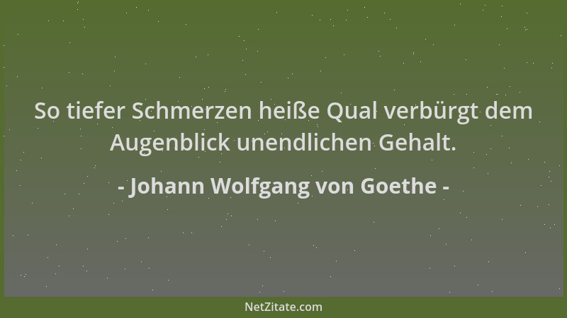 Johann Wolfgang von Goethe - So tiefer Schmerzen heiße Qual verbürgt dem Augenblick unendlichen Gehalt....