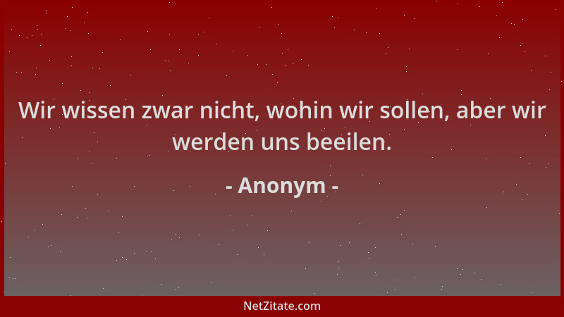 Anonym - Wir wissen zwar nicht, wohin wir sollen, aber wir werden uns beeilen....