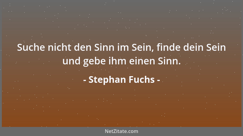 Stephan Fuchs - Suche nicht den Sinn im Sein, finde dein Sein und gebe ihm einen Sinn....