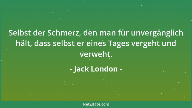 Jack London - Selbst der Schmerz, den man für unvergänglich hält, dass selbst er eines Tages vergeht und verweht....