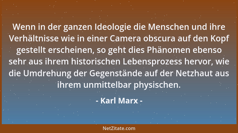 Karl Marx - Wenn in der ganzen Ideologie die Menschen und ihre Verhältnisse wie in einer Camera obscura auf den Kopf gestel...