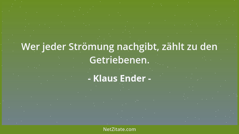 Klaus Ender - Wer jeder Strömung nachgibt, zählt zu den Getriebenen....