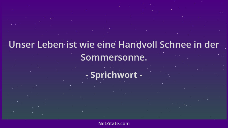 Sprichwort - Unser Leben ist wie eine Handvoll Schnee in der Sommersonne....