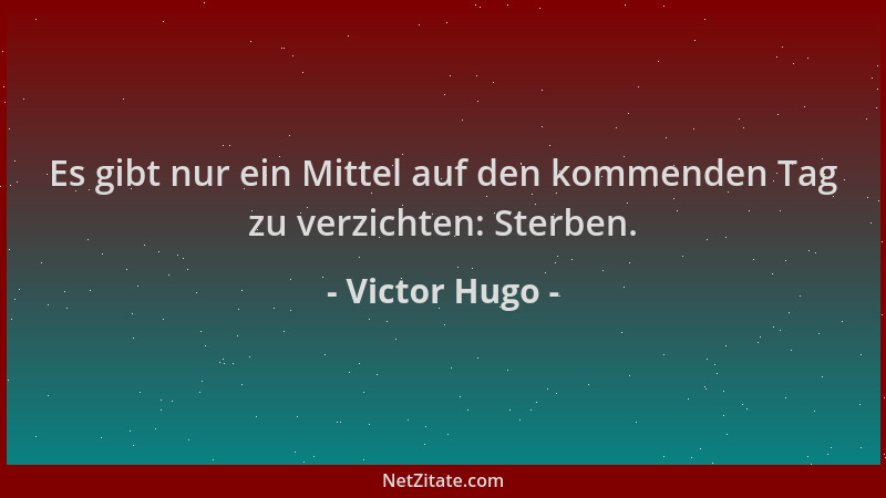 Victor Hugo - Es gibt nur ein Mittel auf den kommenden Tag zu verzichten: Sterben....