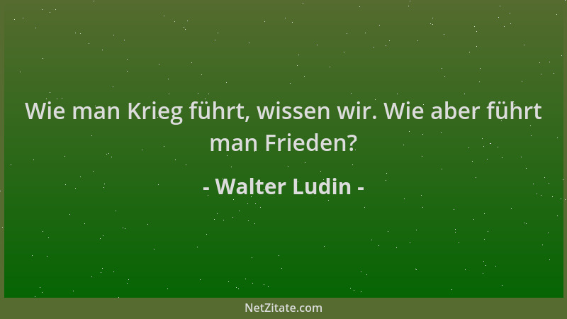 Walter Ludin - Wie man Krieg führt, wissen wir. Wie aber führt man Frieden?...