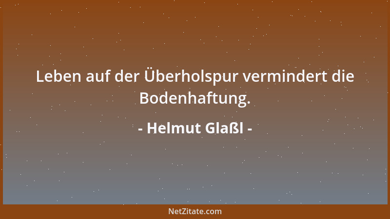 Helmut Glaßl - Leben auf der Überholspur vermindert die Bodenhaftung....