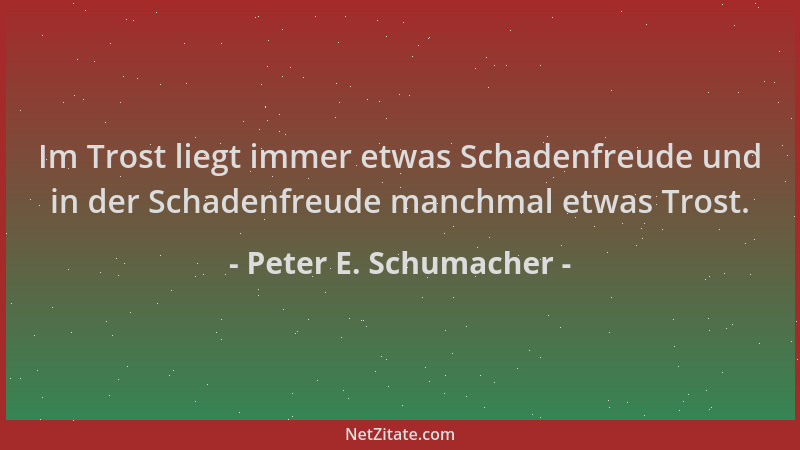 Peter E. Schumacher - Im Trost liegt immer etwas Schadenfreude und in der Schadenfreude manchmal etwas Trost....