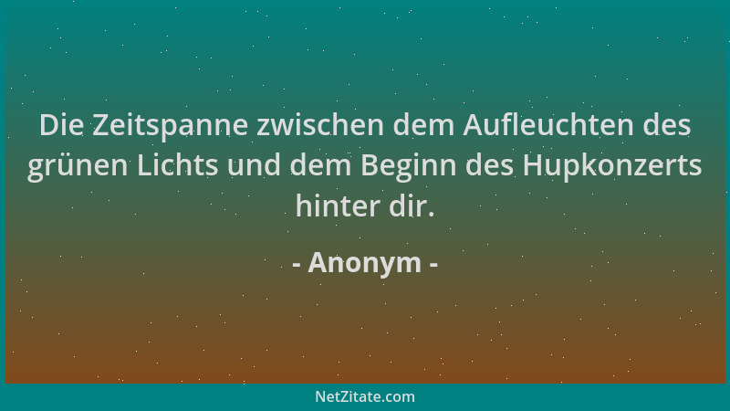 Anonym - Die Zeitspanne zwischen dem Aufleuchten des grünen Lichts und dem Beginn des Hupkonzerts hinter dir....