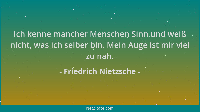 Friedrich Nietzsche - Ich kenne mancher Menschen Sinn und weiß nicht, was ich selber bin. Mein Auge ist mir viel zu nah....