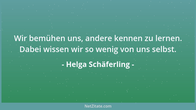 Helga Schäferling - Wir bemühen uns, andere kennen zu lernen. Dabei wissen wir so wenig von uns selbst....
