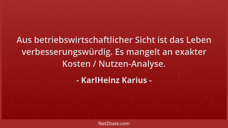 KarlHeinz Karius - Aus betriebswirtschaftlicher Sicht ist das Leben verbesserungswürdig. Es mangelt an exakter Kosten / Nut...