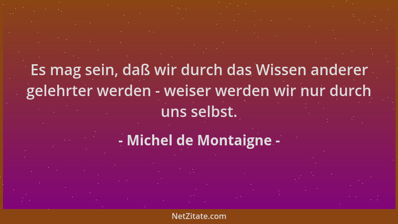 Michel de Montaigne - Es mag sein, daß wir durch das Wissen anderer gelehrter werden - weiser werden wir nur durch uns selb...