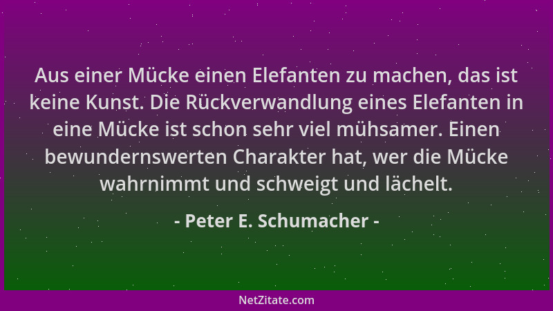 Peter E. Schumacher - Aus einer Mücke einen Elefanten zu machen, das ist keine Kunst. Die Rückverwandlung eines Elefanten i...